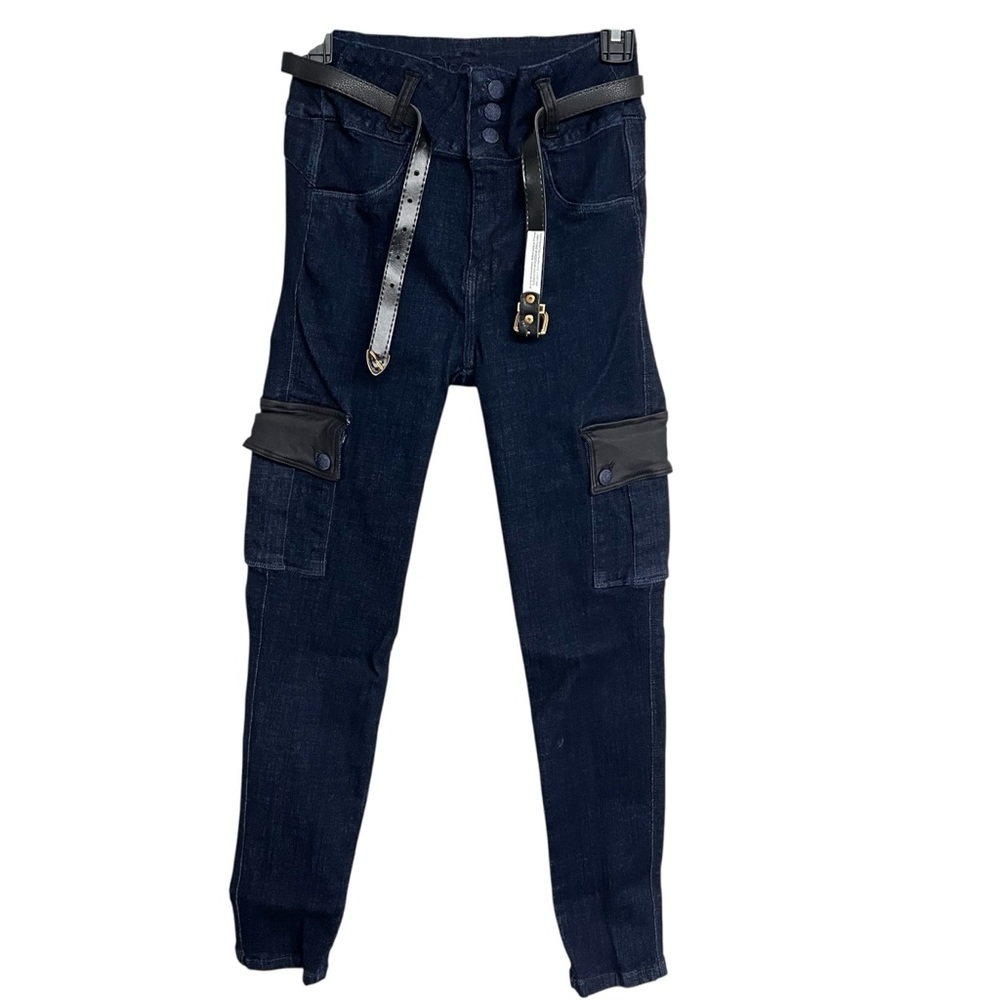 New Draxy Dark‎ Wash Cargo Skinny Jeans With Belt